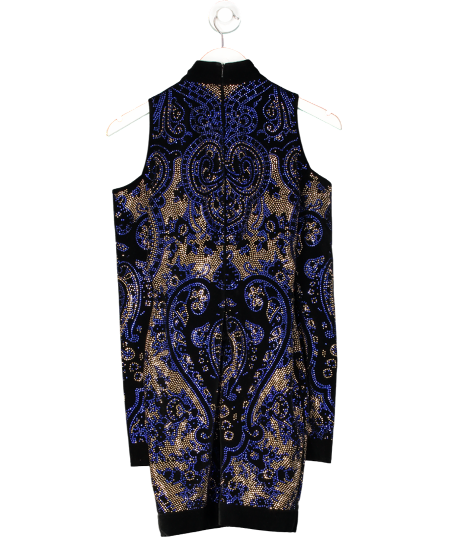 Balmain Black Cutout Crystal Embellished Velvet Mini Dress UK 8