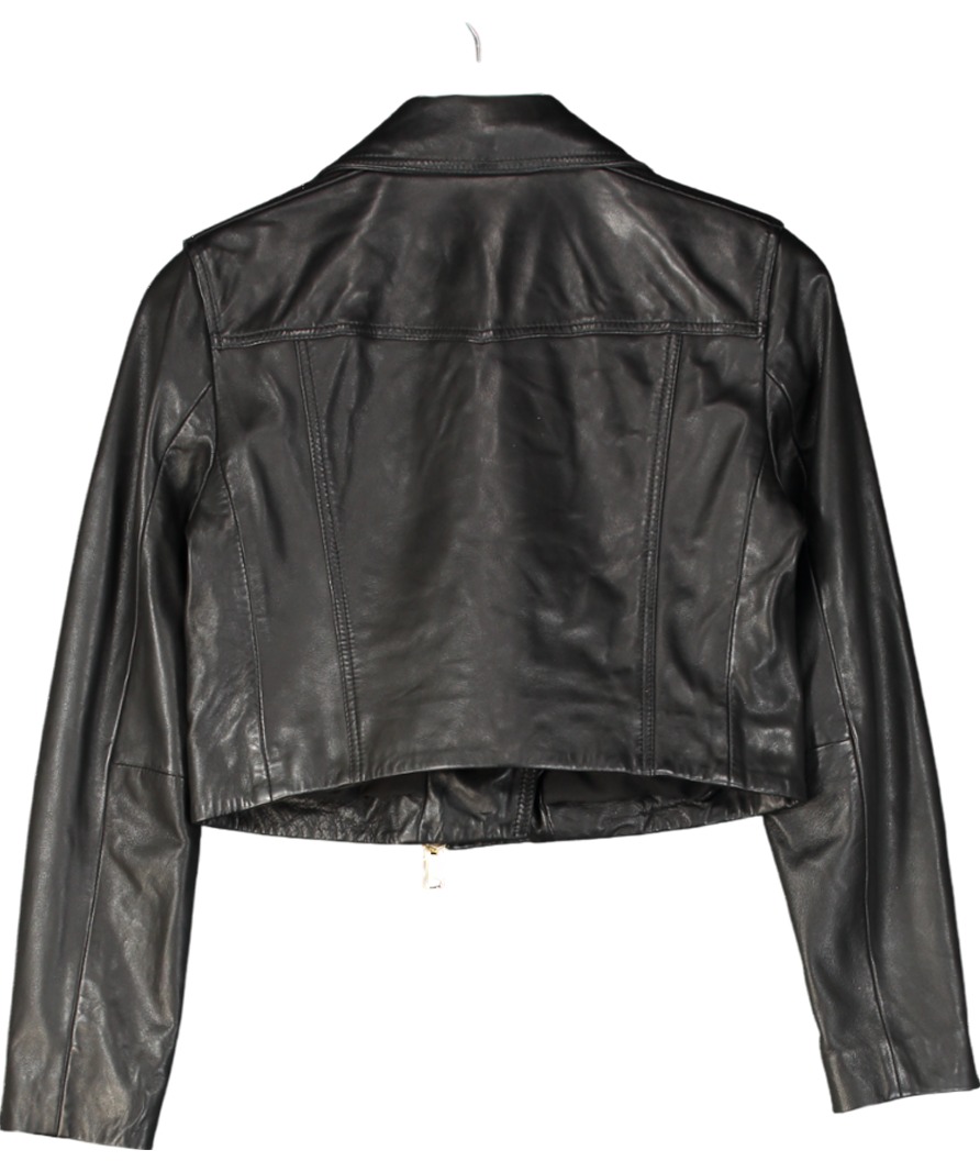 AllSaints Black Elora Cropped Slim Leather Biker Jacket UK 10