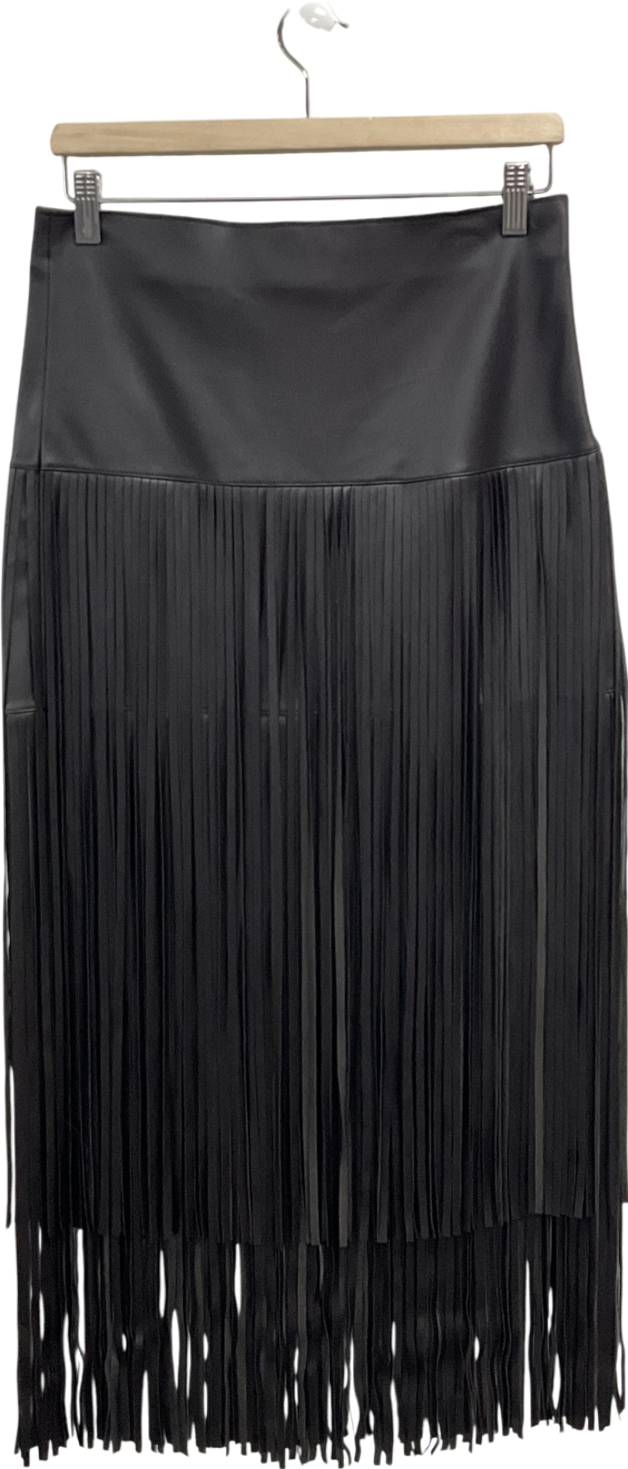 MANGO Brown Fringe Faux Leather High Waist Skirt UK 10