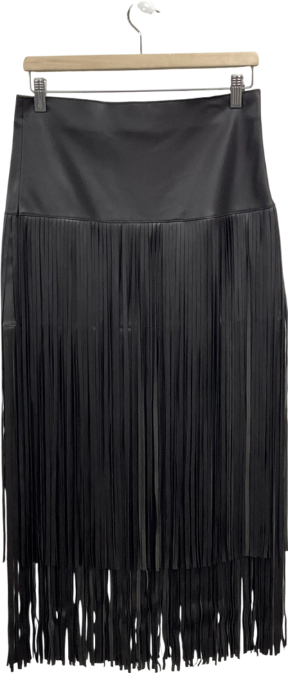 MANGO Brown Fringe Faux Leather High Waist Skirt UK 10