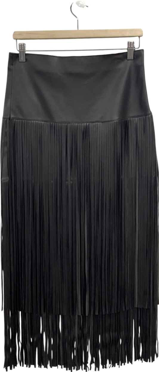 MANGO Brown Fringe Faux Leather High Waist Skirt UK 10