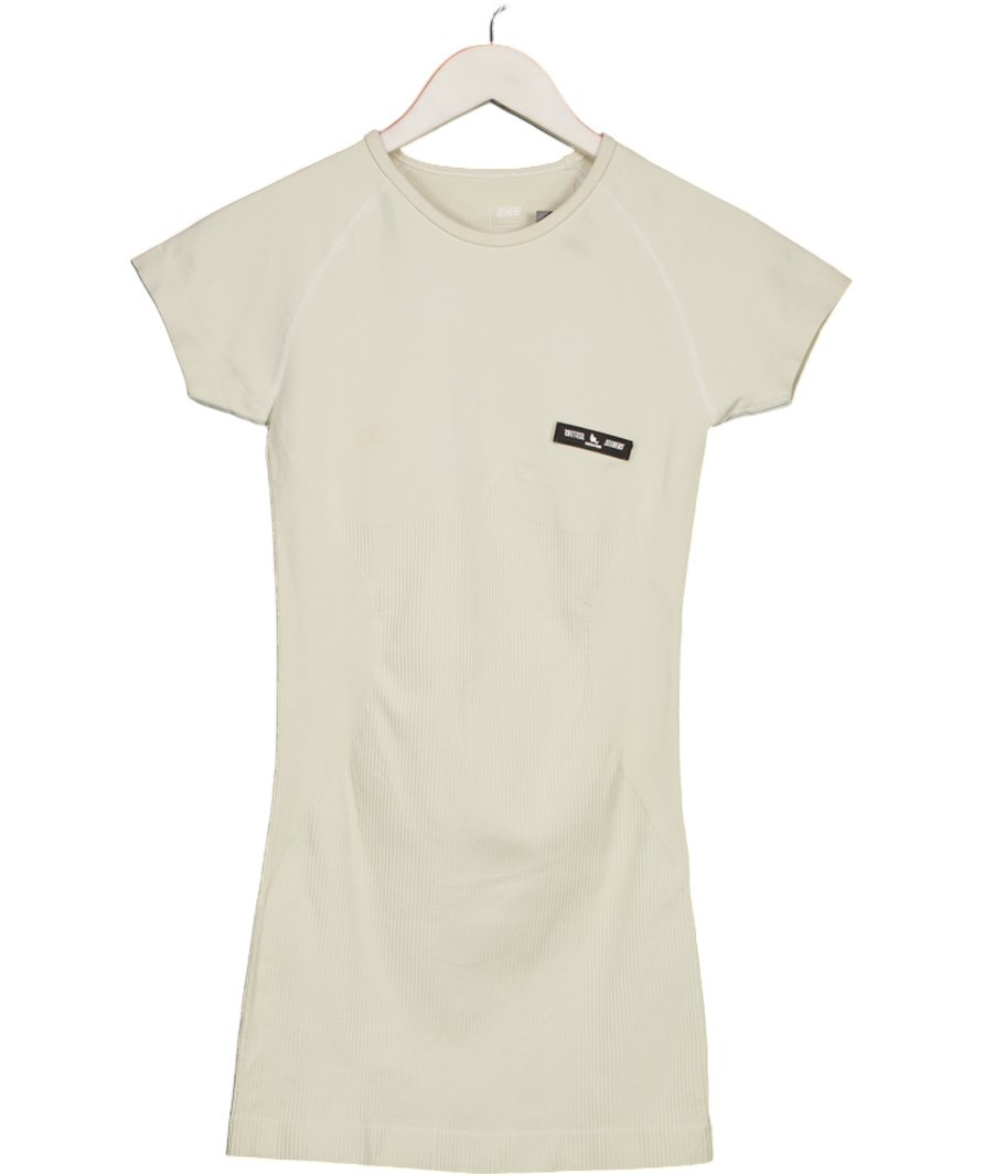 Sisters & Seekers Cream Activewear Rib Short Sleeve Mini Dress UK S