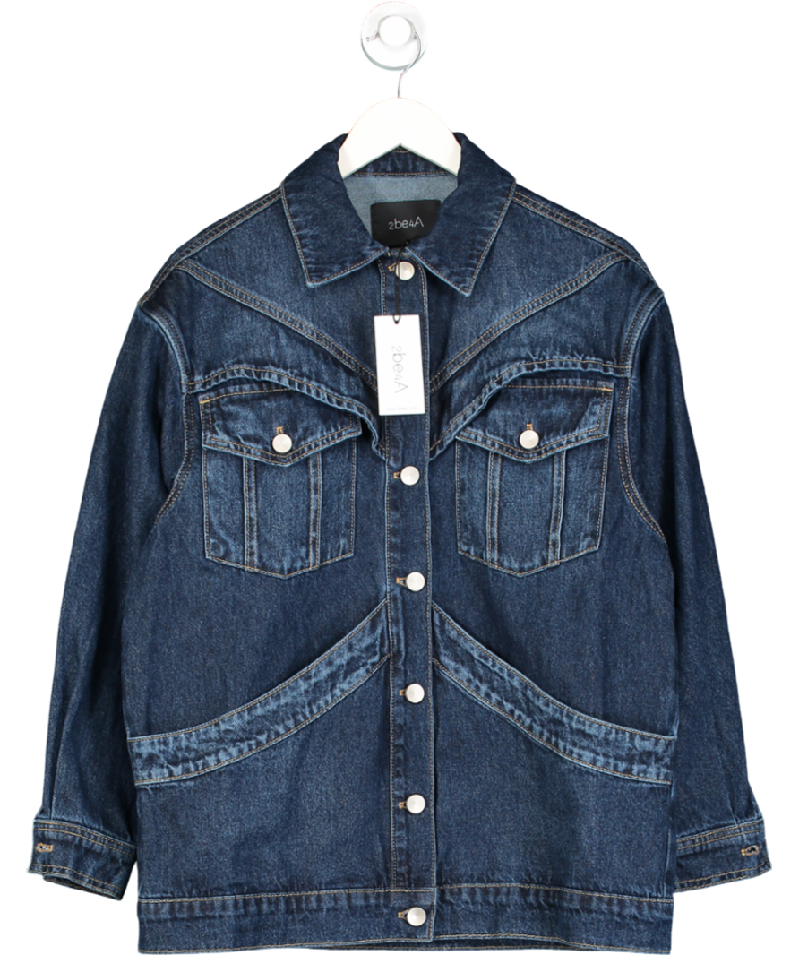 2be4A Blue Large Pocket Detailed Oversize Denim Jacket UK S