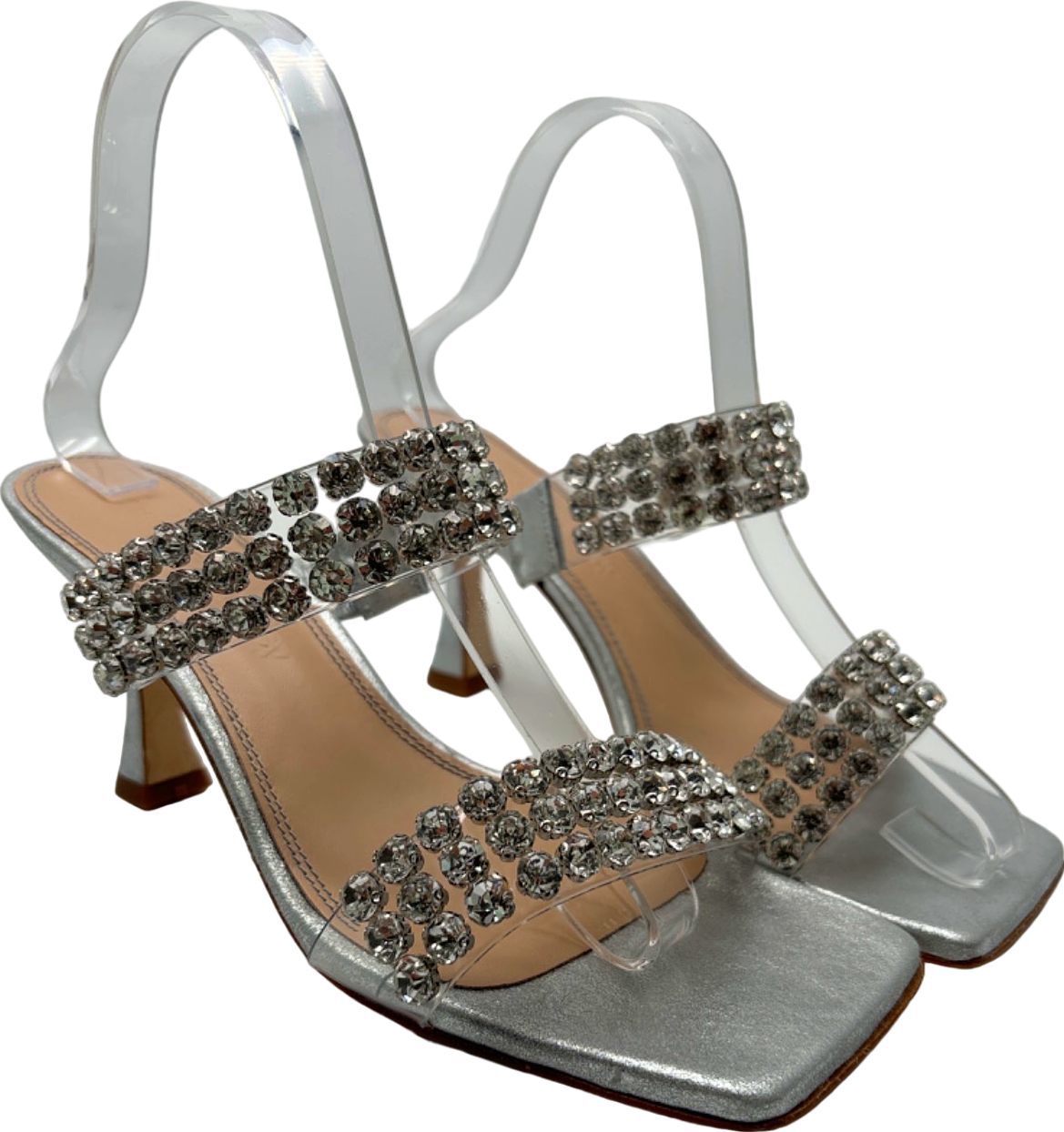 Russell & Bromley Silver Diamante Strap Heeled Sandals UK 5