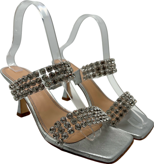 Russell & Bromley Silver Diamante Strap Heeled Sandals UK 5