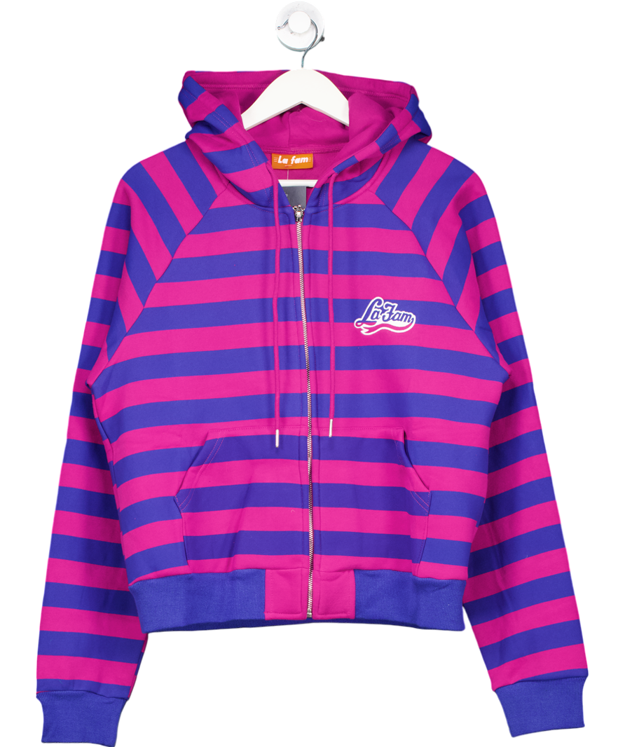 la fam Pink Striped Zipper Hoodie UK L