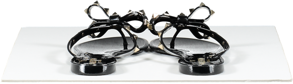 Valentino Garavani Black Rubber Rockstud Bow Thong Sandals UK 5 EU 38 👠