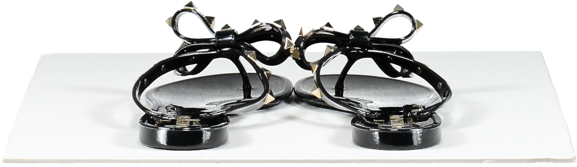 Valentino Garavani Black Rubber Rockstud Bow Thong Sandals UK 5 EU 38 👠