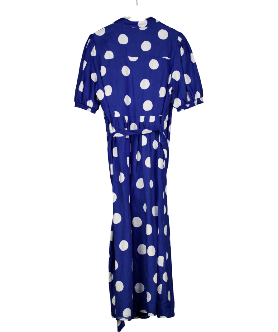 boden Blue Alexa Linen Polka Dot Maxi Shirt Dress UK 22