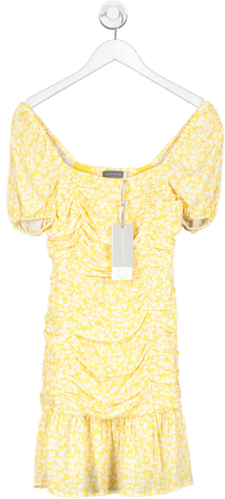 Mint Velvet Yellow Holly Floral Print Mini Dress UK 6
