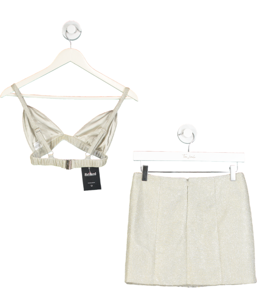 SLA the label Metallic Champagner Glitter Bralette And Mini Skirt Co-ord Set UK XS