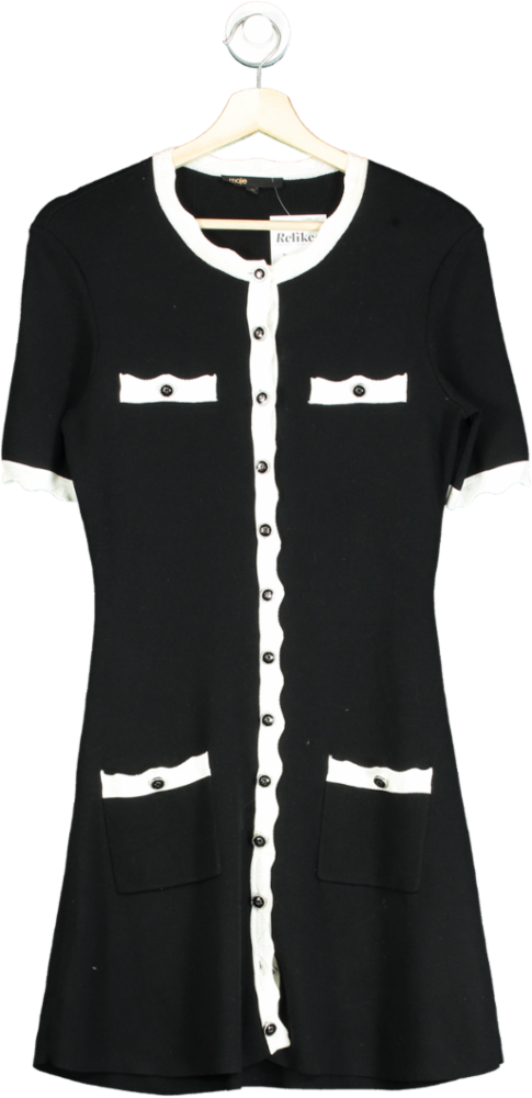 Maje Black and White Button-Front Dress UK S