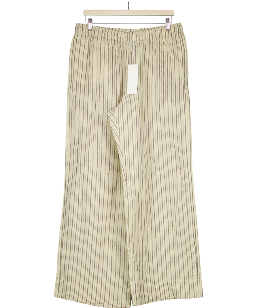Arket Pale Yellow Striped Linen Trousers UK M