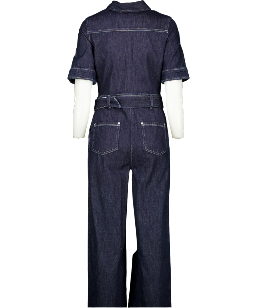 M&S Blue Denim Belted Wide Leg Utility Jumpsuit UK 8