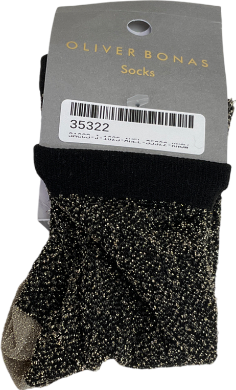 Oliver Bonas Metallic Black & Gold Glitter Ankle Socks One Size