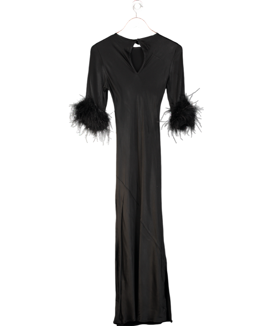 Rewritten Black Dolly Feather Sleeve Satin Bias Cut Midi Dress UK 8