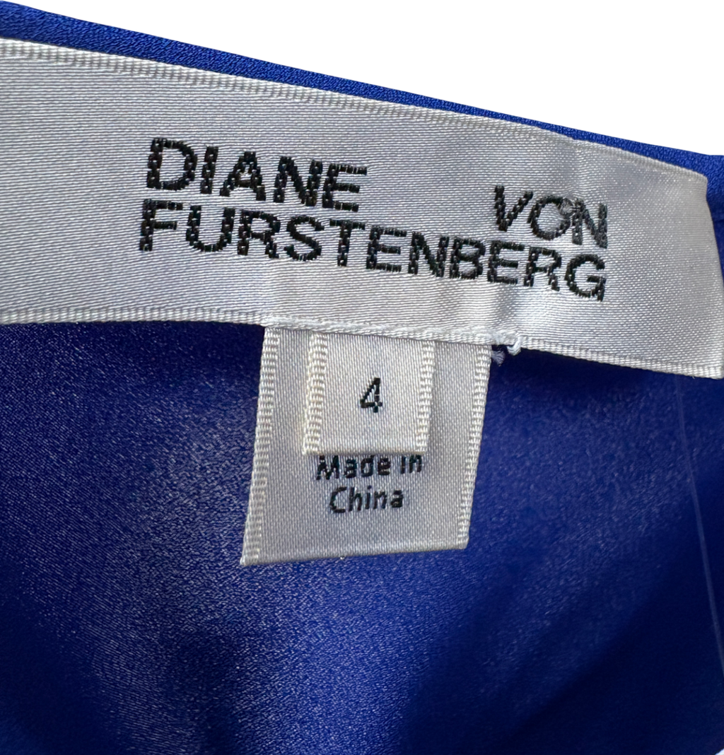 Diane von Furstenberg Blue Tailored Lace Overlay Midi Dress UK 8