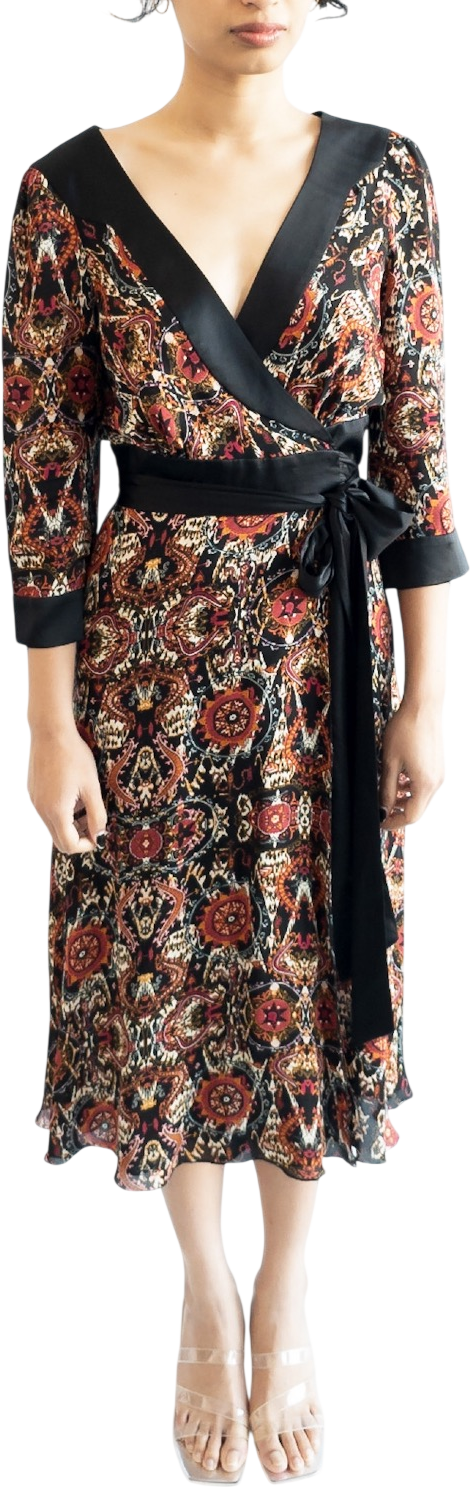 Diane von Furstenberg Black Iconic Printed Silk Wrap Dress Us10 UK 14