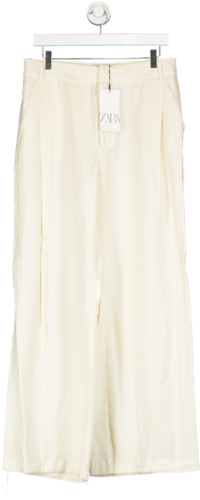 ZARA Cream High Rise Full Length Trousers UK M