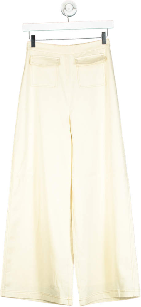 Sancia Cream High-Waisted Wide-Leg Trousers UK XS