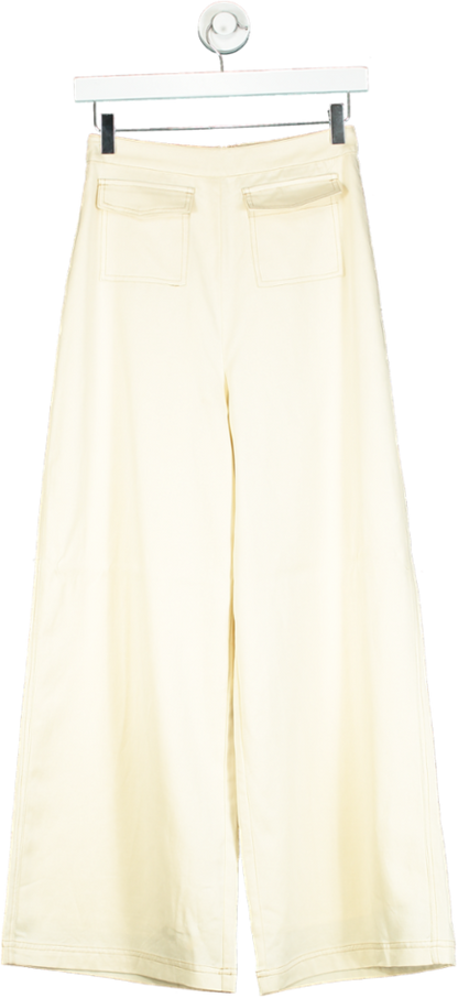 Sancia Cream High-Waisted Wide-Leg Trousers UK XS