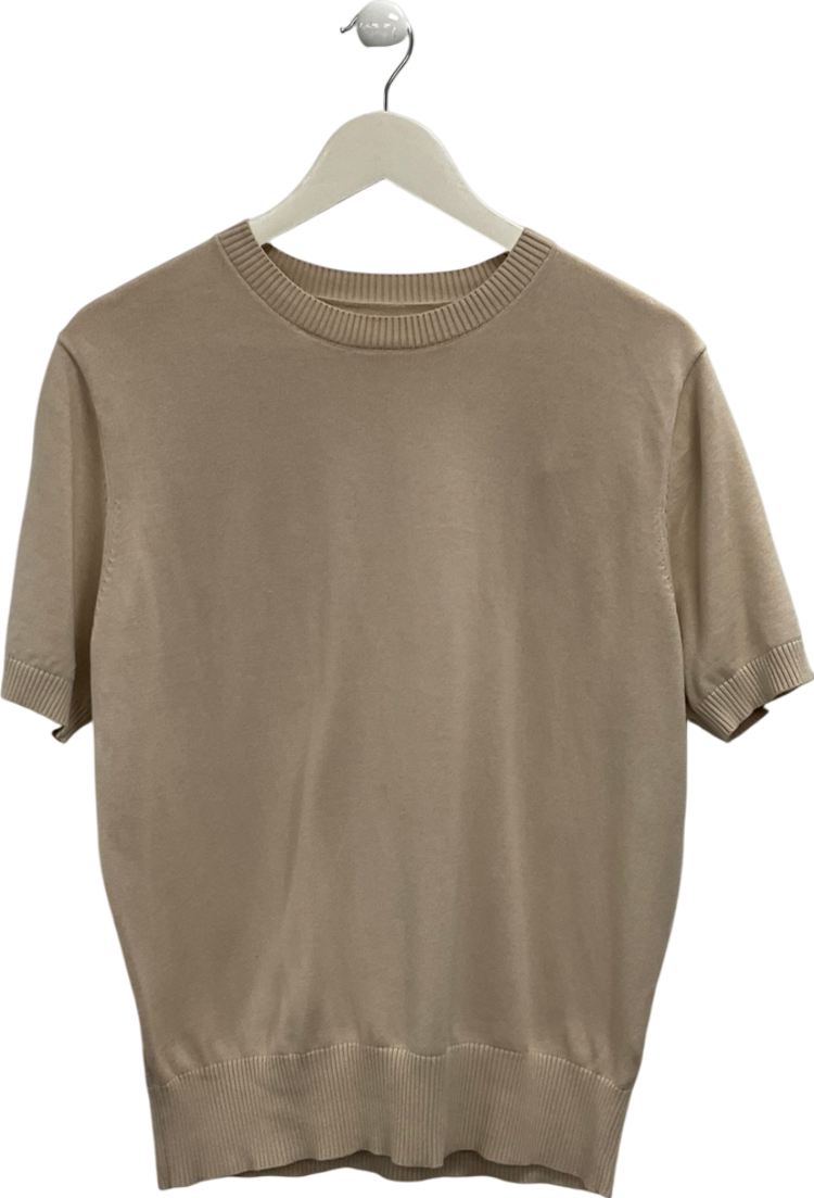anthology Beige Knitted Short Sleeve Jumper UK L