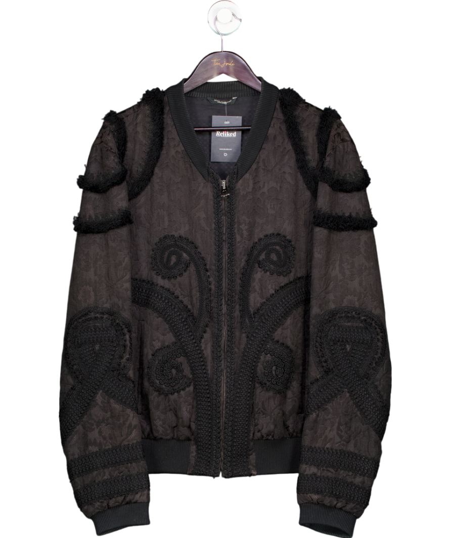 Dolce & Gabbana Black Embroidered Bomber Jacket UK L