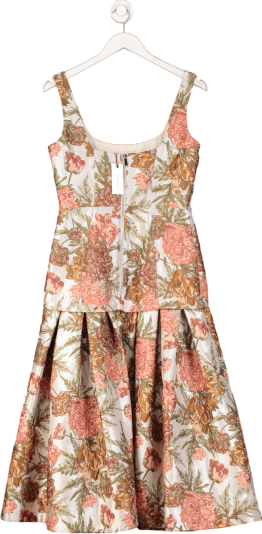 Karen Millen Multicoloured Floral Jacquard Strappy Full Skirted Tailored Maxi Dress - Petite Fit UK 10