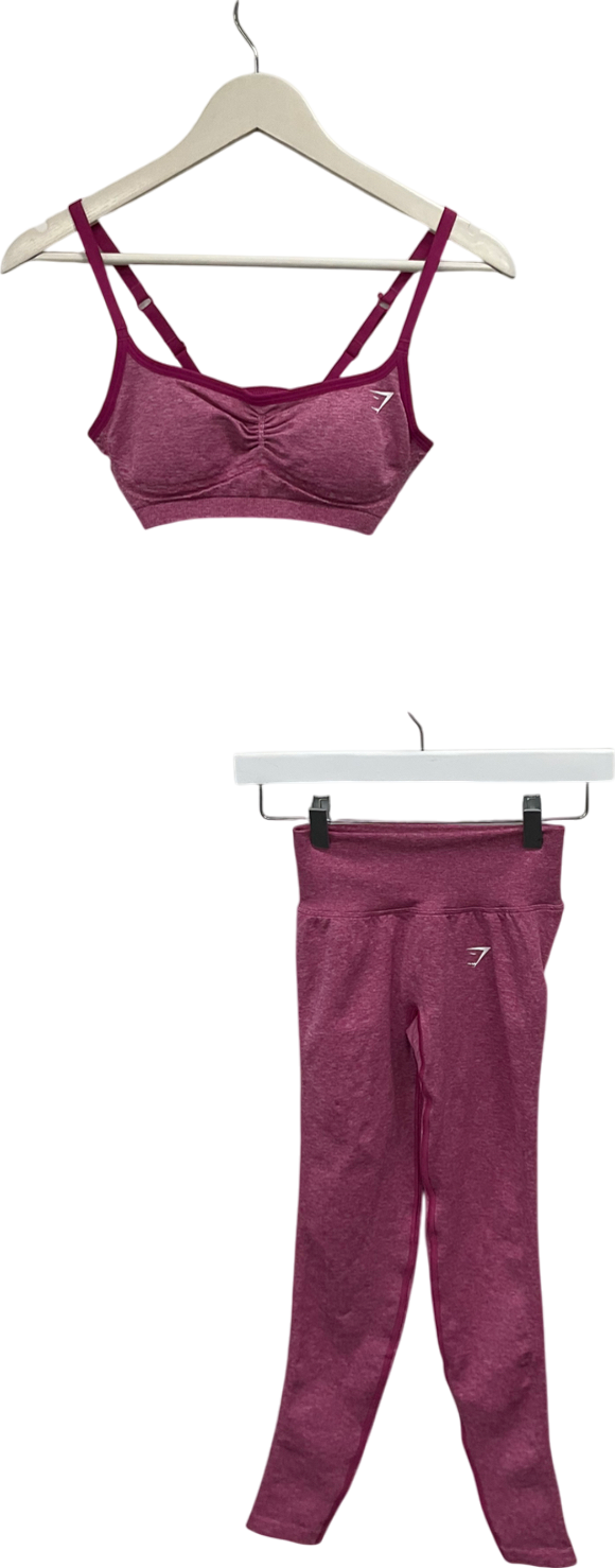 gymshark Pink Lift Seamless Leggings And Ruched Crop Top UK XS/S
