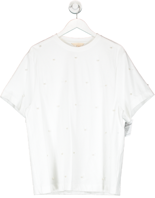 H&M White Bead Embellished T Shirt UK S