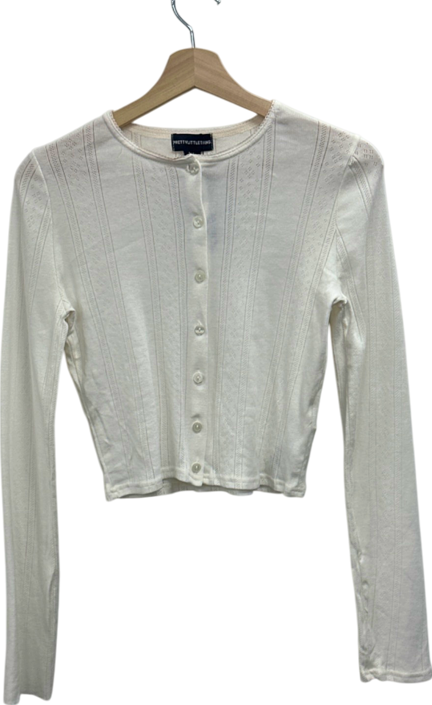 PrettyLittleThing White Pointeelle Cardigan UK 8