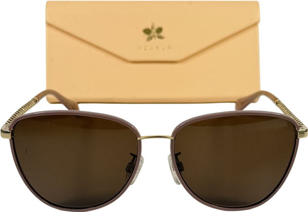 Mohala Brown Leah I Polarised Round Sunglasses Tuscan Rose Chain Temple