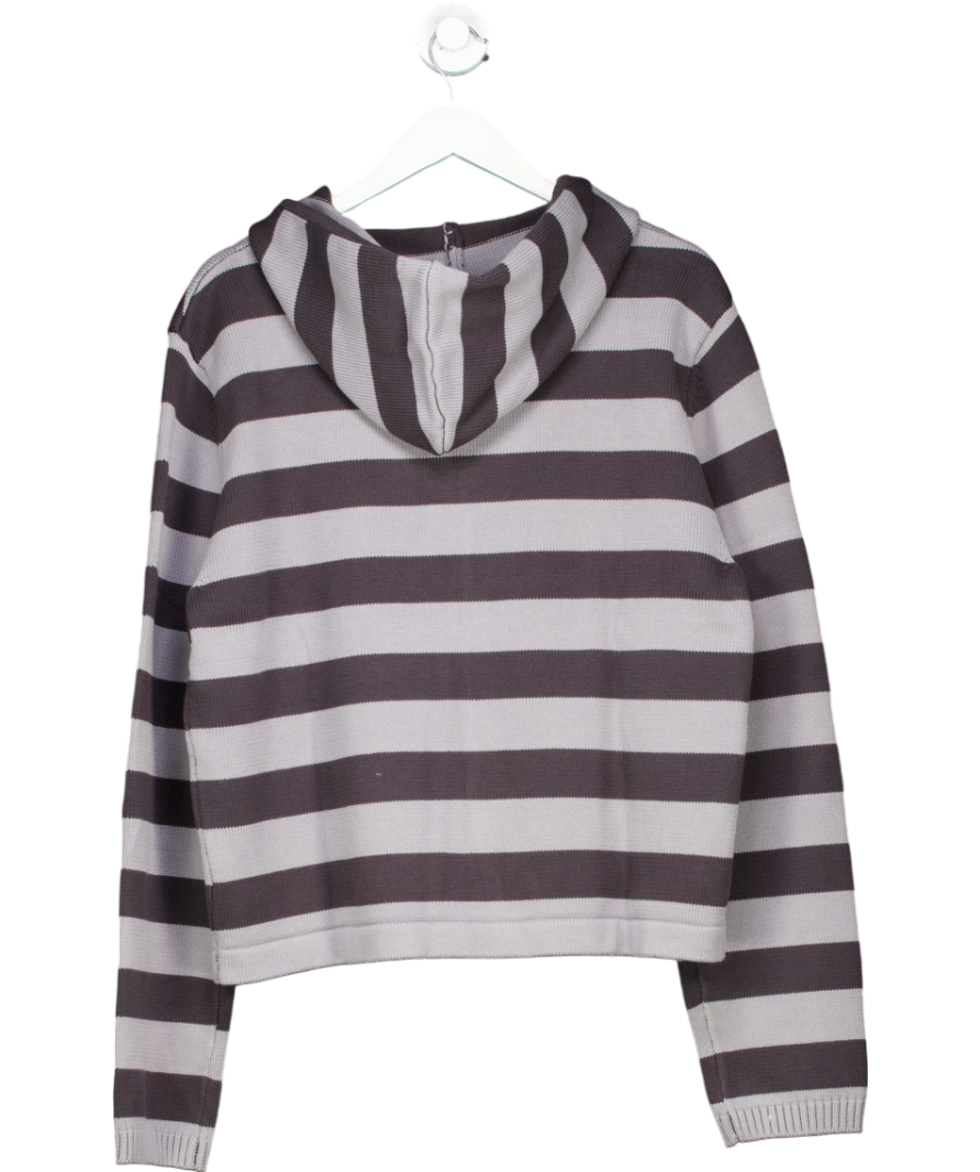 La Fam Grey Striped Knitted Hoodie UK L