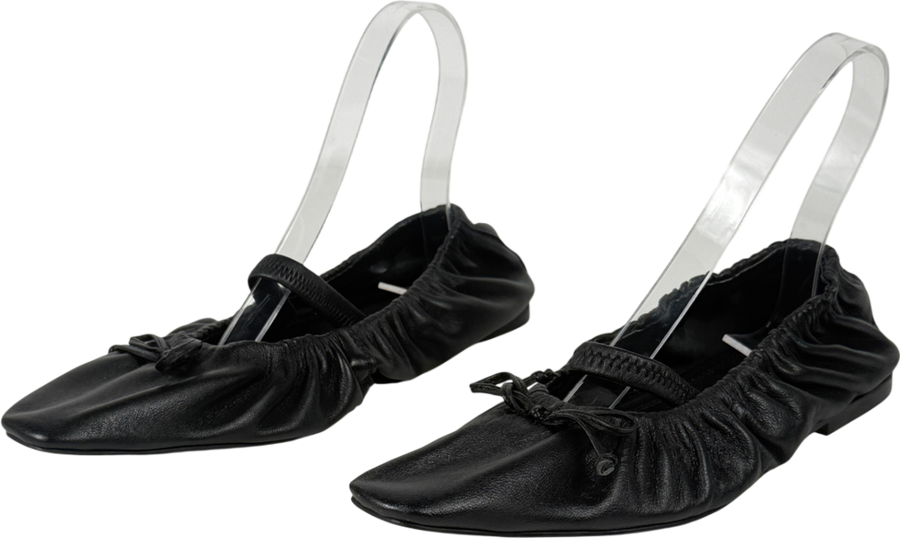 Topshop Chia Leather Ruched Ballet Flats With Strap In Black UK 6 EU 39