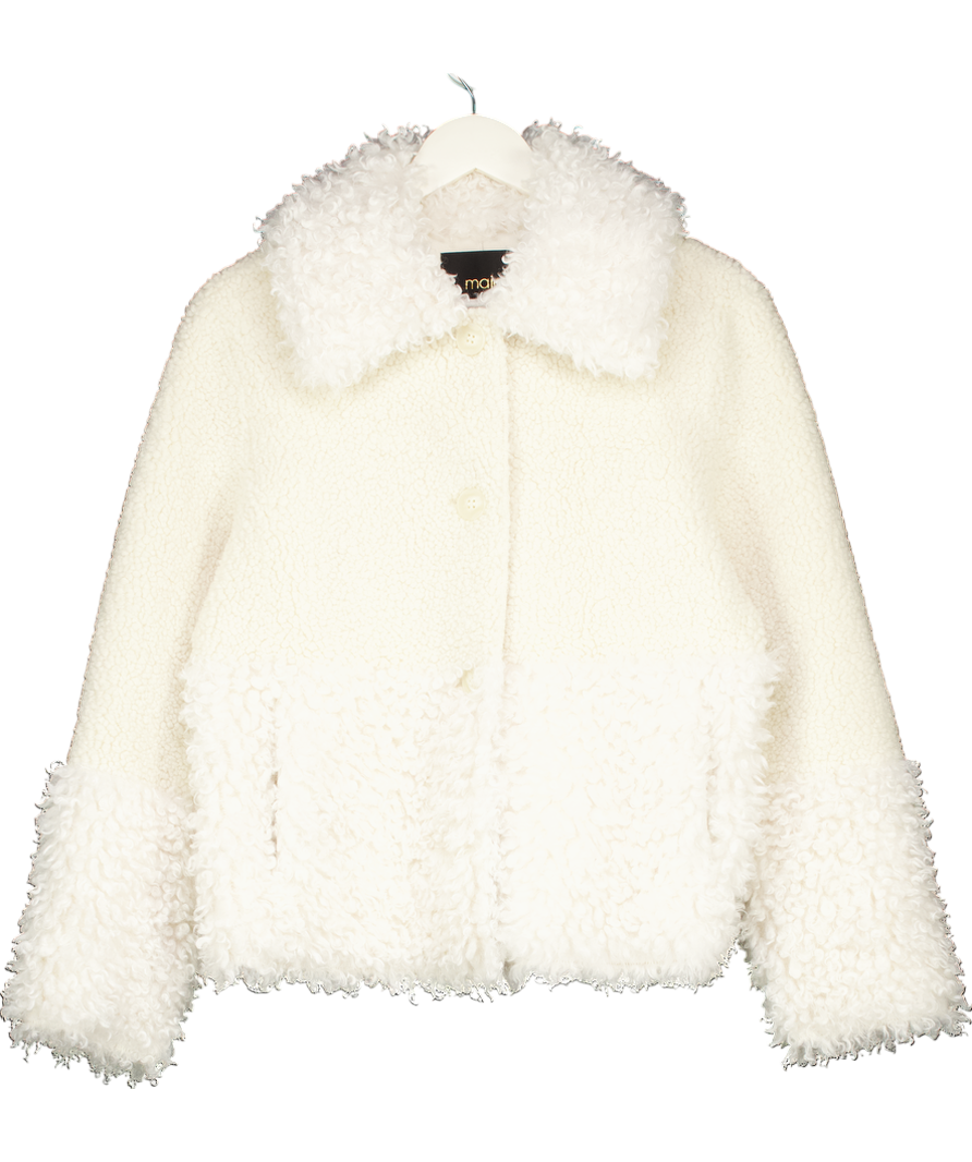 Maje Cream Short Faux Shearling Fur Coat UK 8