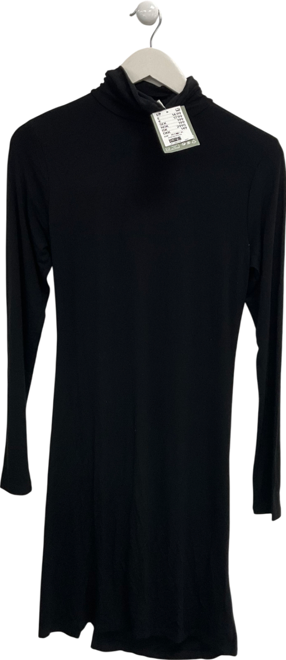 H&M Black Ruched Long Sleeve Jersey Dress UK M