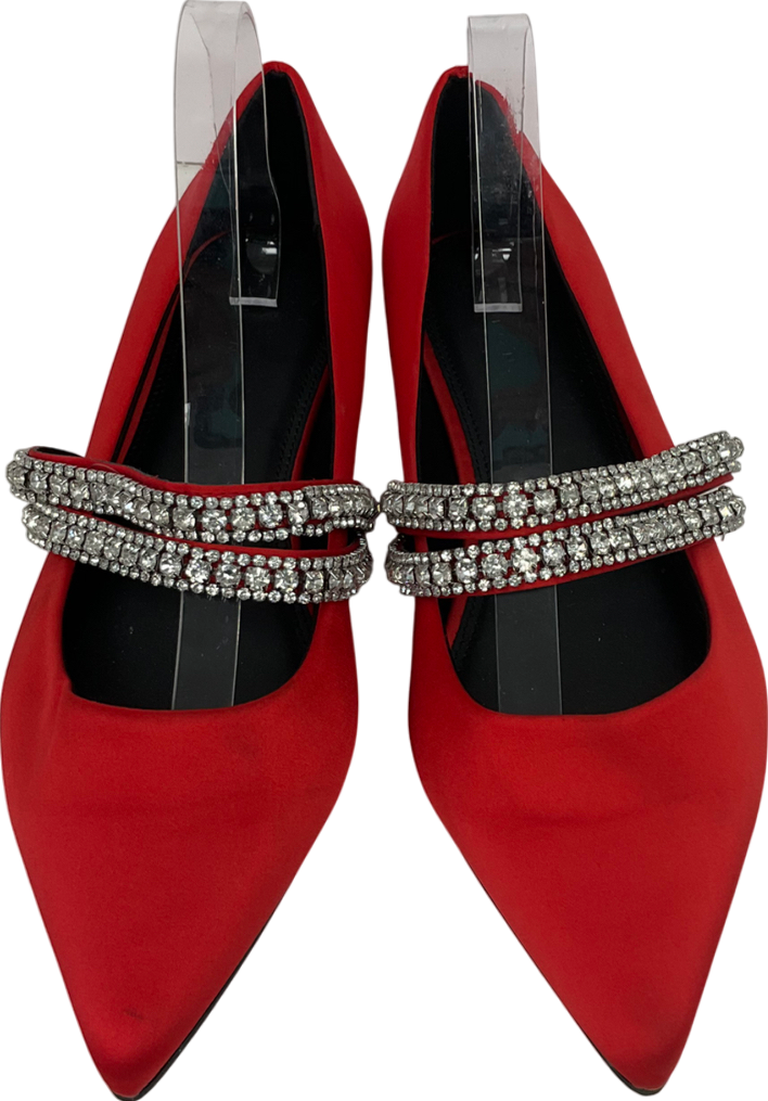 ASOS Red Dimante Strap Ballet Pumps UK 9 EU 42 👠