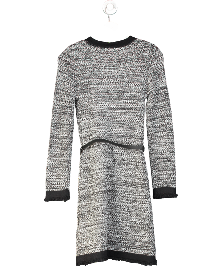 Karen Millen Black Strong Shoulder Belted Tweed Knit Mini Dress UK XS