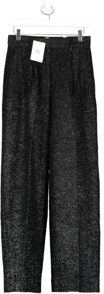H&M Black Shimmering Wool Blend Boucle Trousers UK 8