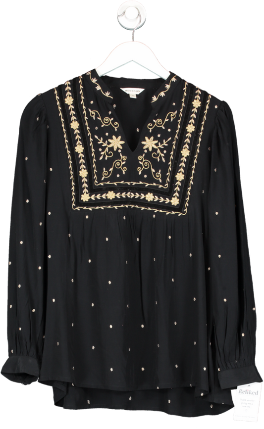 Monsoon Black Edwina Embroidered Top In Sustainable Viscose UK M