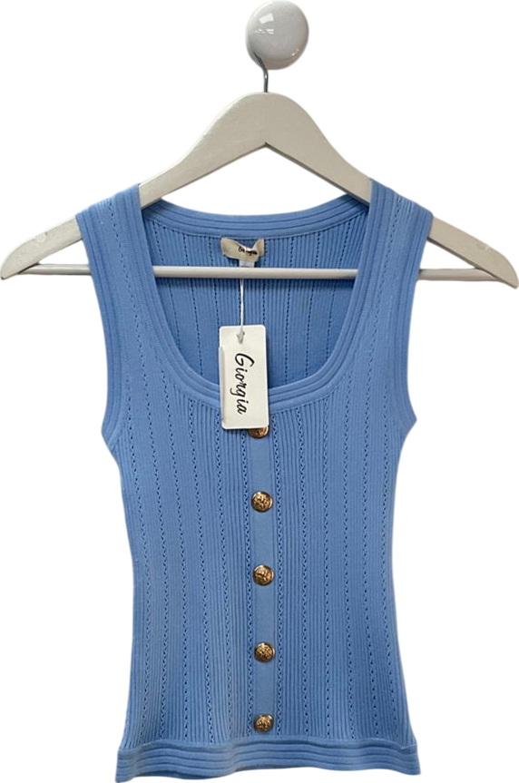 Giorgia Blue Button Detail Knitted Vest Top UK S/M