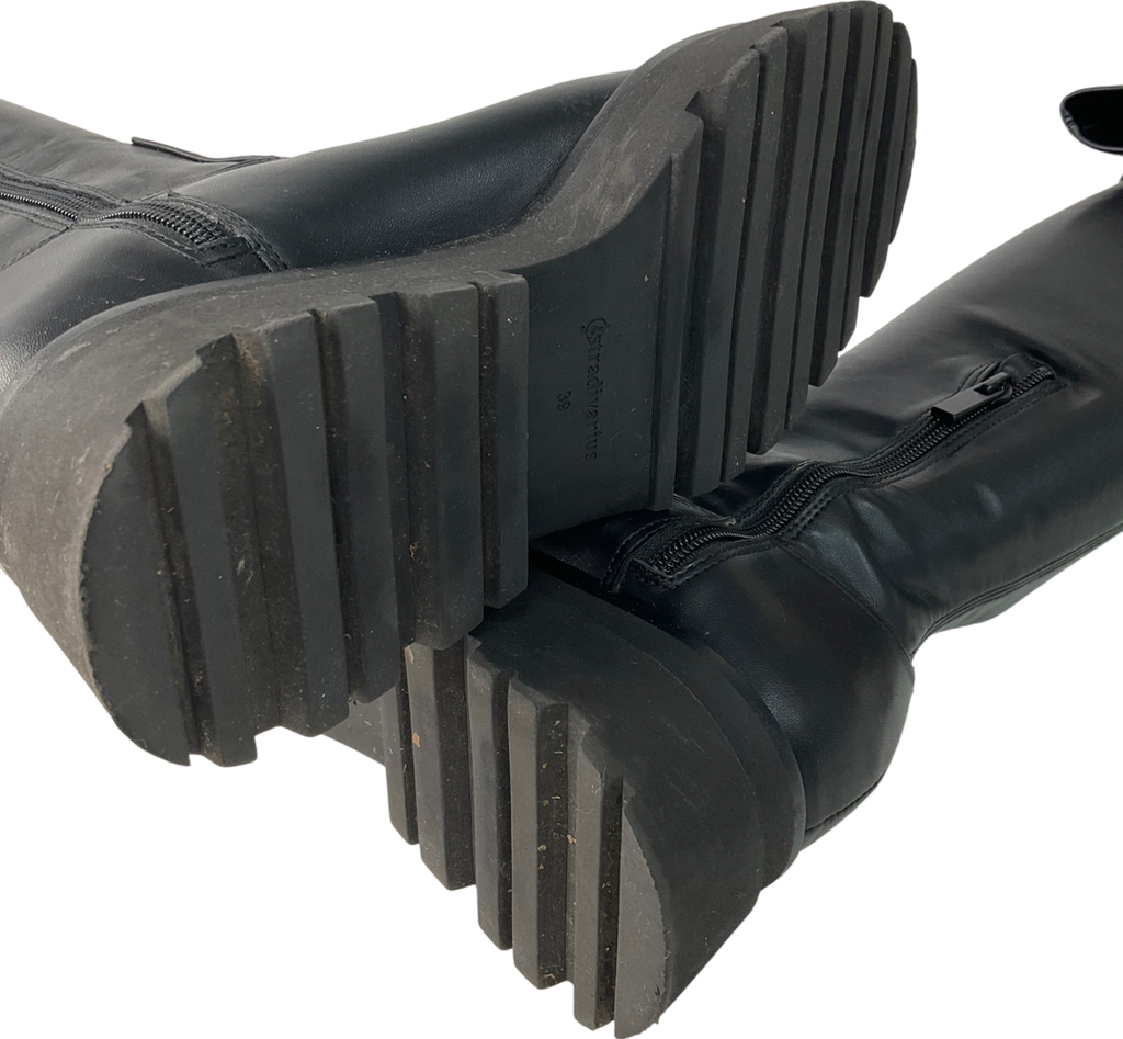 Stradivarius Black Women's Flat Knee-high Boots UK 6 EU 39 👠