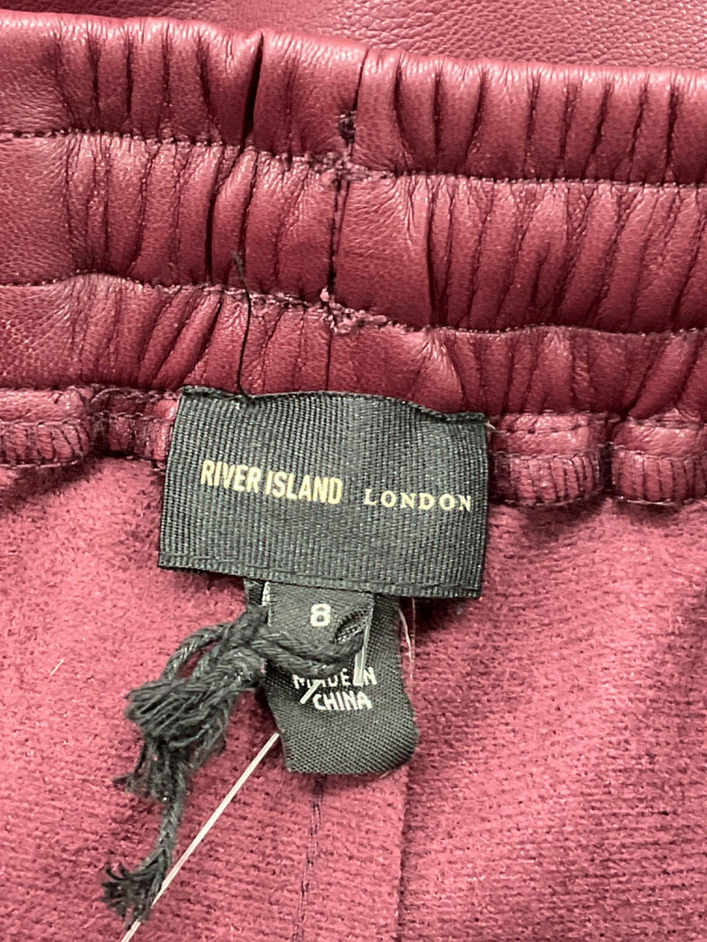 River Island Burgundy Faux Leather Jogger Trousers UK 8