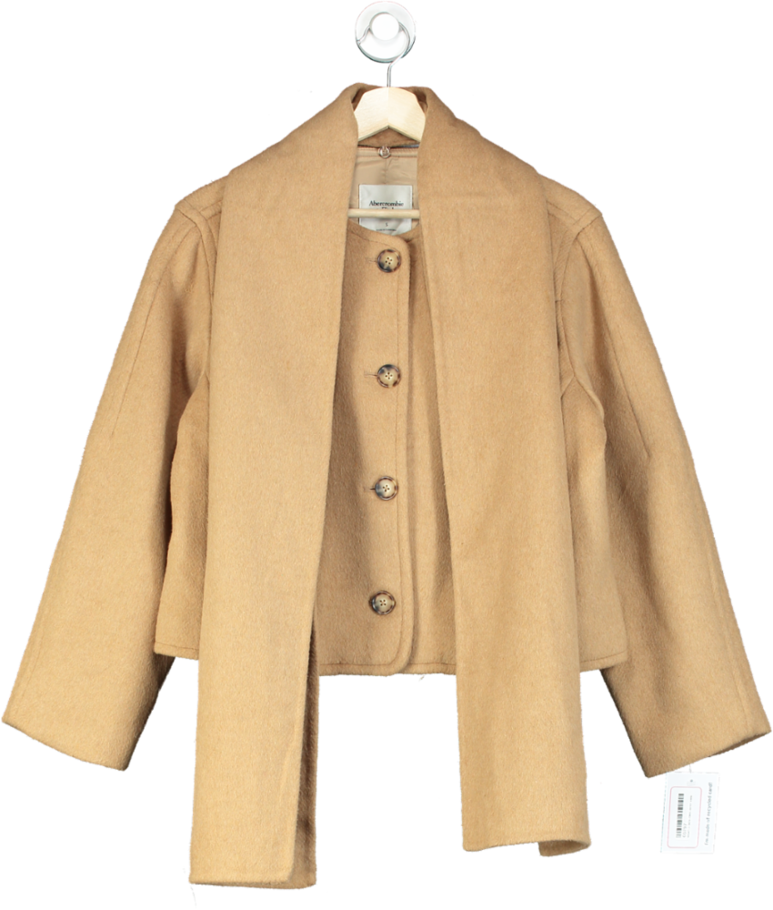 Abercrombie & Fitch Camel Wool Blend Cropped Coat UK S