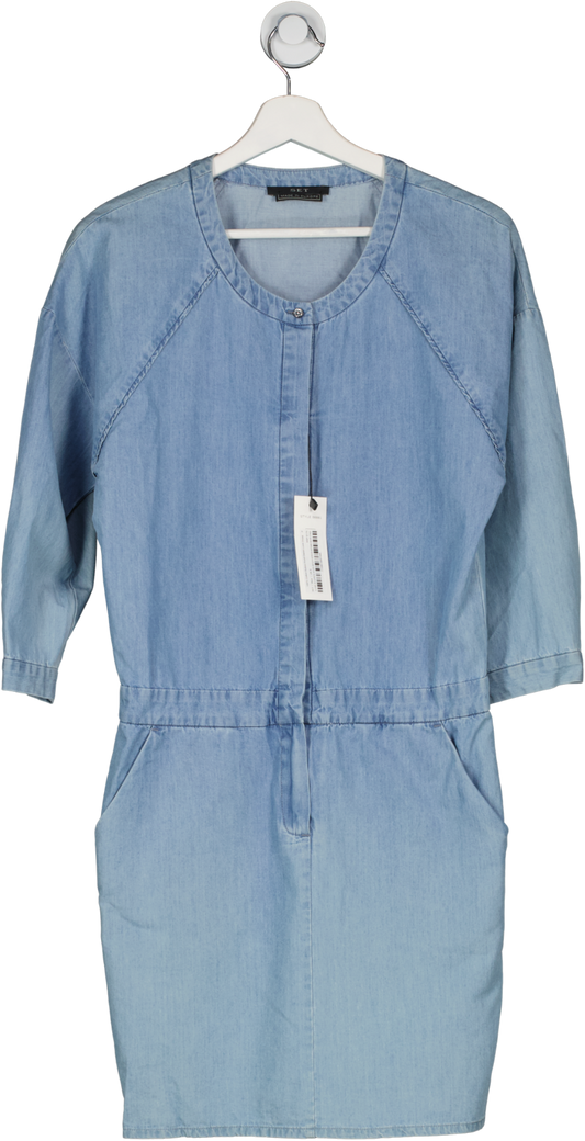 SET Blue 100% Cotton Button Front Chambray Dress BNWT UK 6