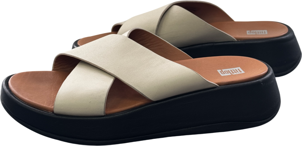 FitFlop Beige F-mode Leather Flatform Cross Slide Sandals UK 5 EU 38 👠