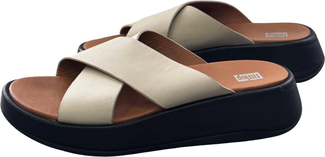 FitFlop Beige F-mode Leather Flatform Cross Slide Sandals UK 5 EU 38 👠