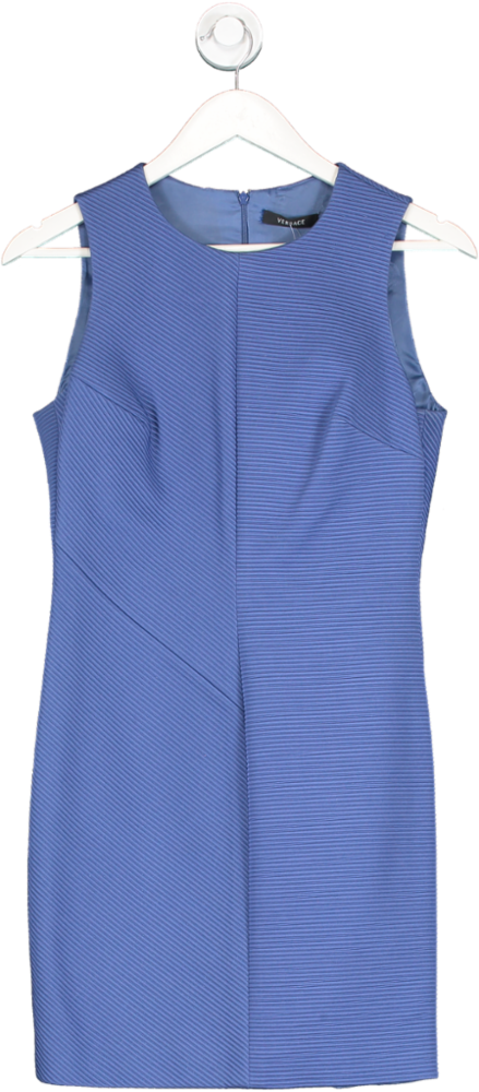 Versace Blue Ribbed Pencil Dress UK S