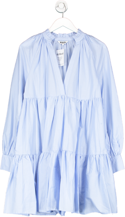 Ro & Zo Blue Tiered Shirt Mini Dress UK S
