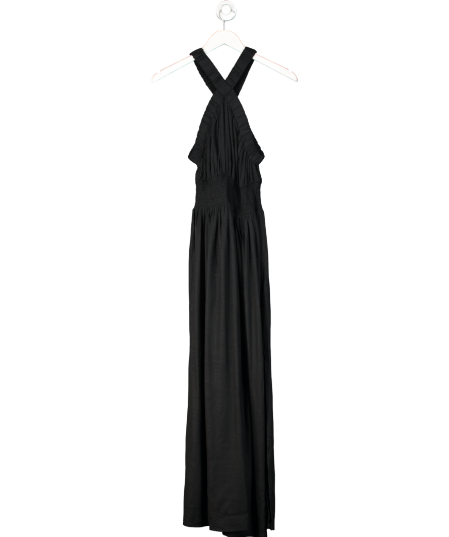 PRETTY LAVISH Black Hollie Shirred Linen Blend Maxi Dress UK 6